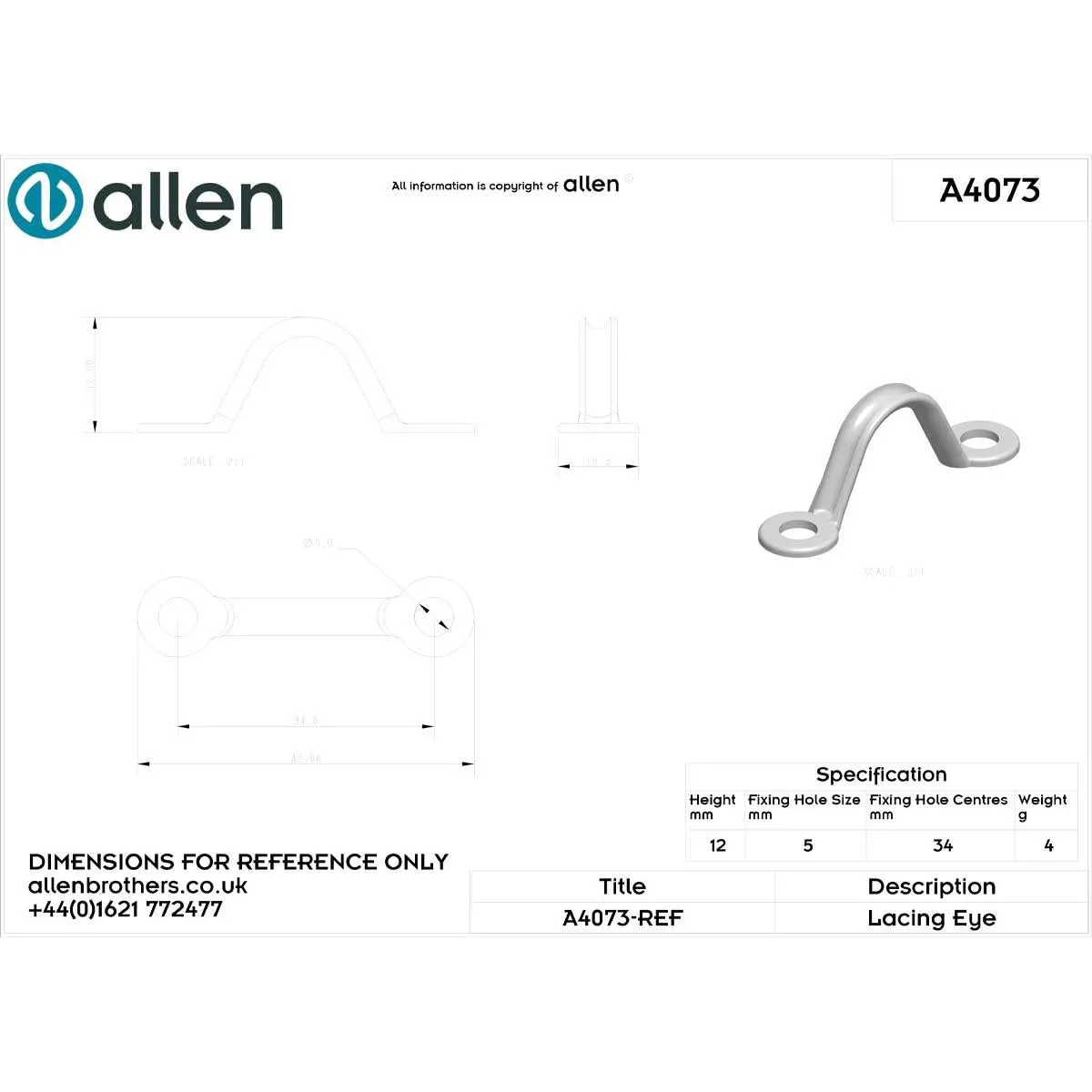 Allen 34mm Pressed Stainless Steel Lacing Eye
