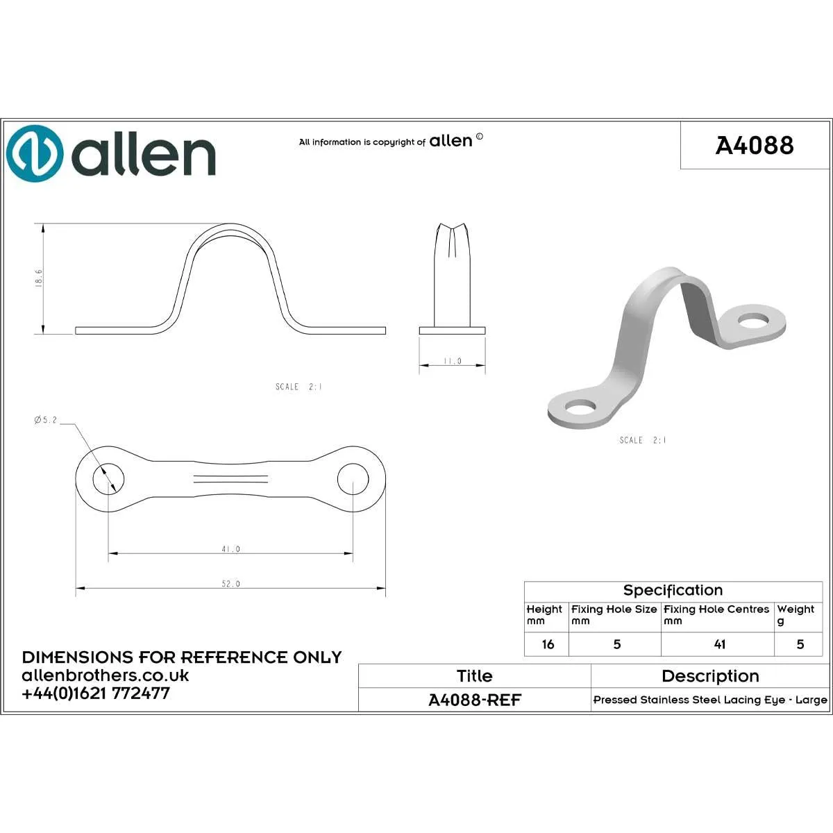 Allen 41mm Pressed Stainless Steel Lacing Eye