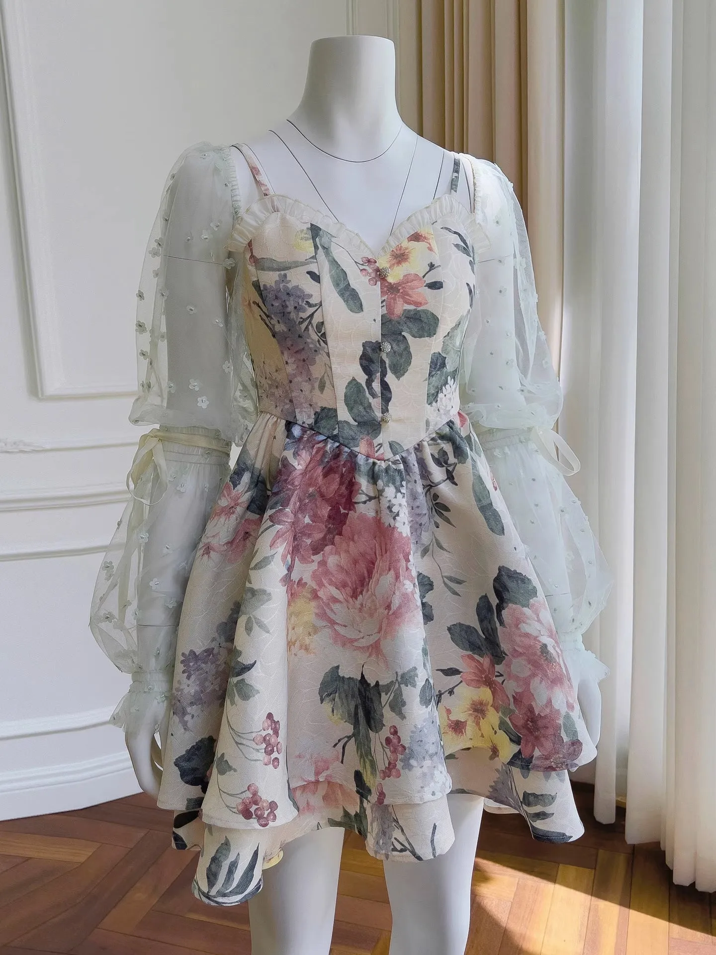 Beautiful Floral Long Sleeve Short Prom Dress Elegant Homecoming Dresses #lko022