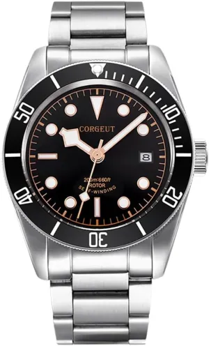 Corgeut 6009-C Men's Luxury Sapphire Crystal Automatic Mechanical Watch with 3 Hands and Date Function - Self-Winding Classic Wristwatch for Business and Casual Wear