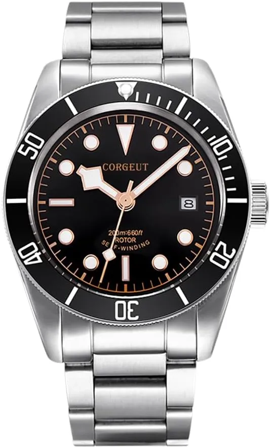 Corgeut 6009-C Men's Luxury Sapphire Crystal Automatic Mechanical Watch with 3 Hands and Date Function - Self-Winding Classic Wristwatch for Business and Casual Wear