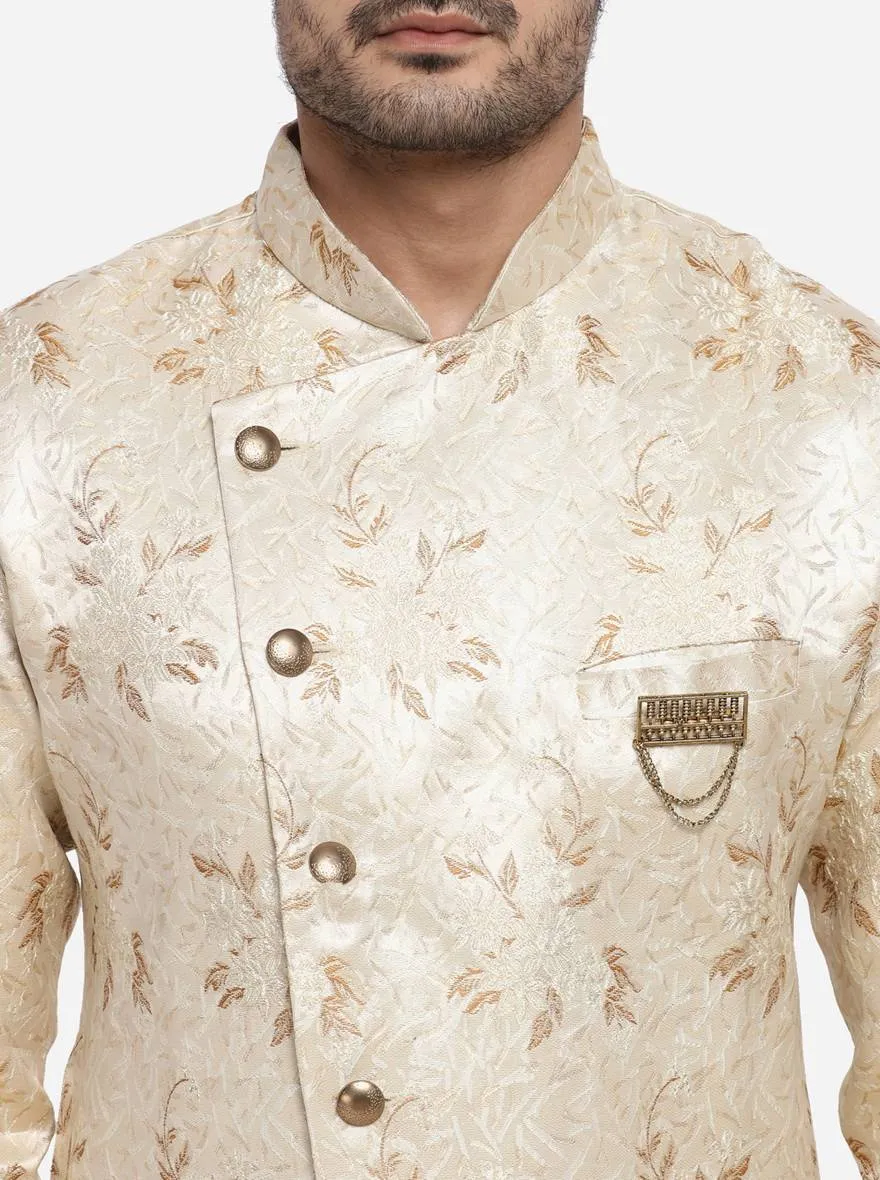 Cream & Brown Semi Indowestern | Azania