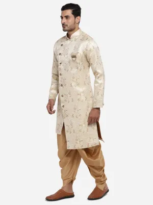 Cream & Brown Semi Indowestern | Azania