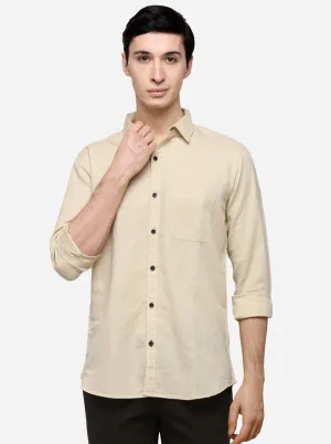 Cream Slim Fit Solid Casual Shirt | JadeBlue Cream Slim Fit Solid Casual Shirt | JadeBlue