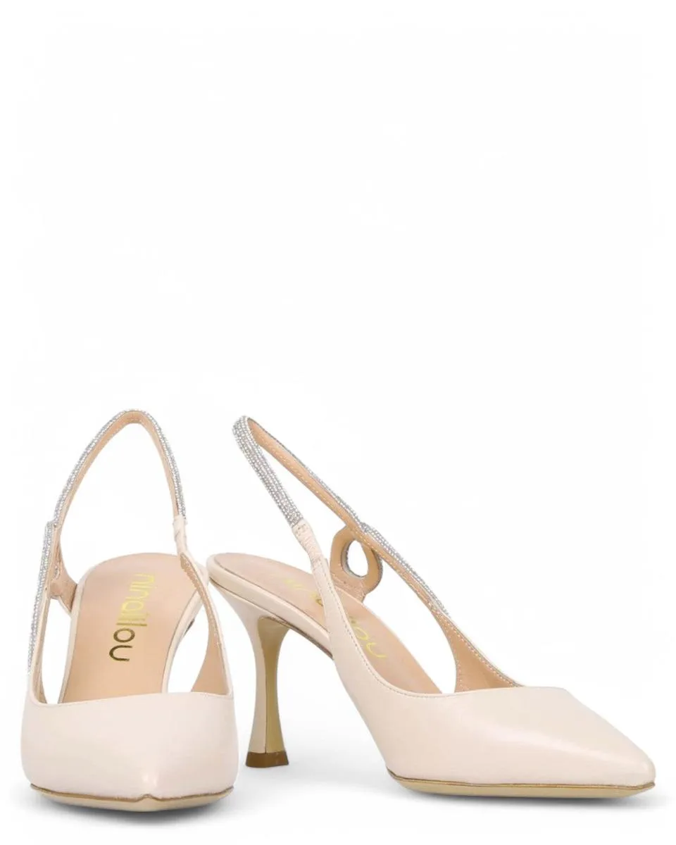 Décolleté in Nappa Crema con Strass
