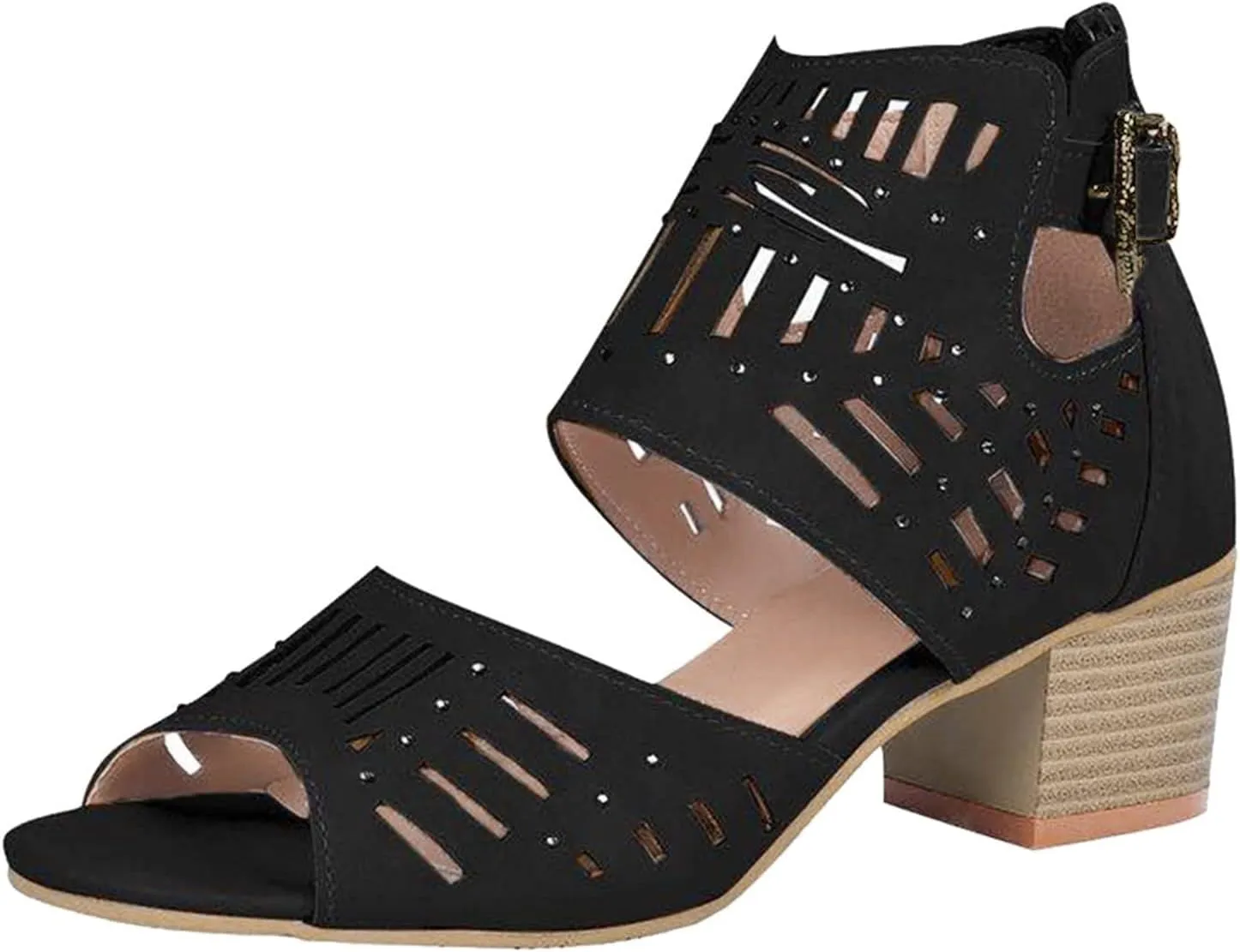 Eduavar Sandals for Women Dressy Summer, Wedge Sandals for Women Chunky Heel Sandals Open Toe Hollow Out Ankle Strap Sandals