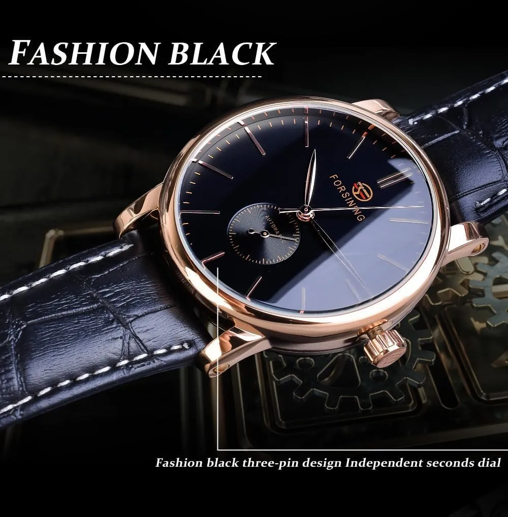 Men's Minimalist White Dial Automatic Watch Stainless Steel with Leather Strap Mechanical Watch for Men