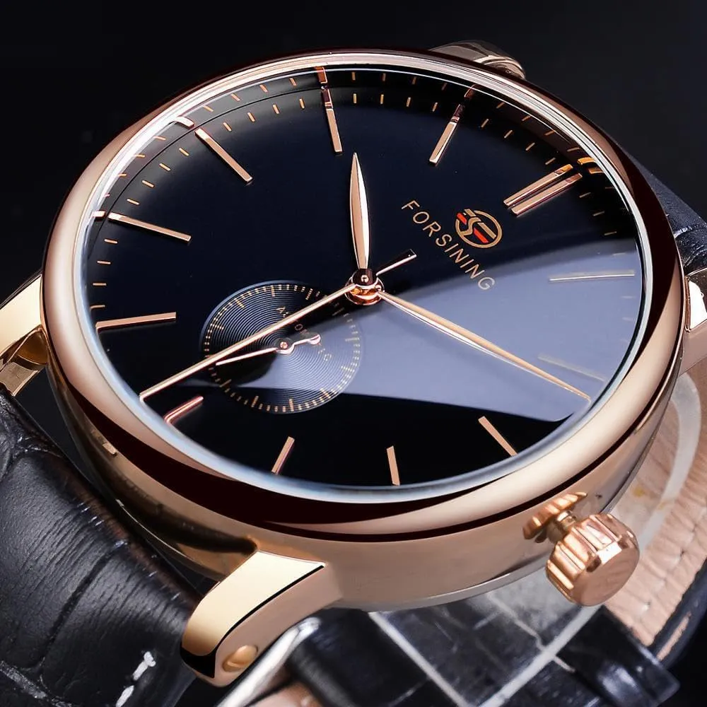 Men's Minimalist White Dial Automatic Watch Stainless Steel with Leather Strap Mechanical Watch for Men