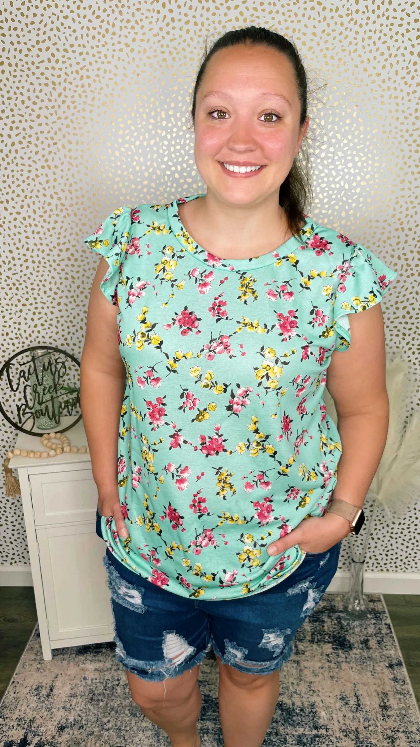 Mint Floral Top