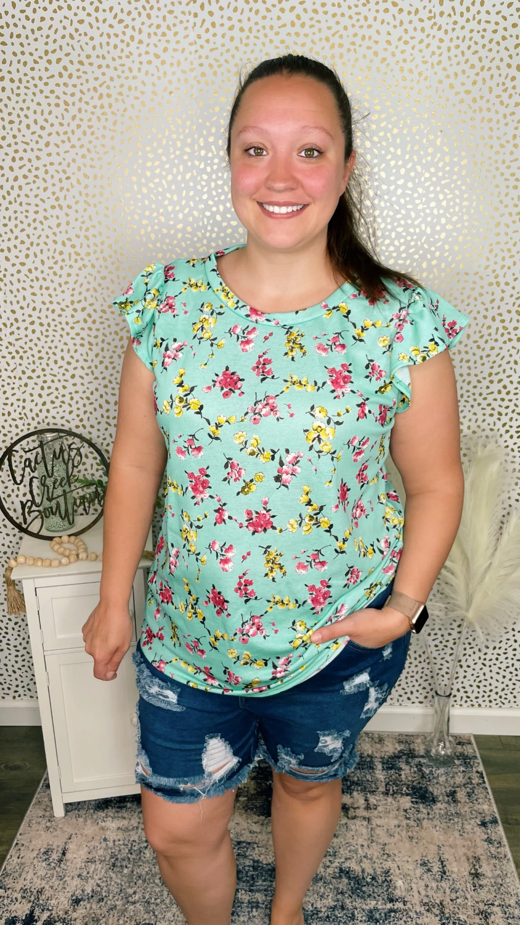 Mint Floral Top