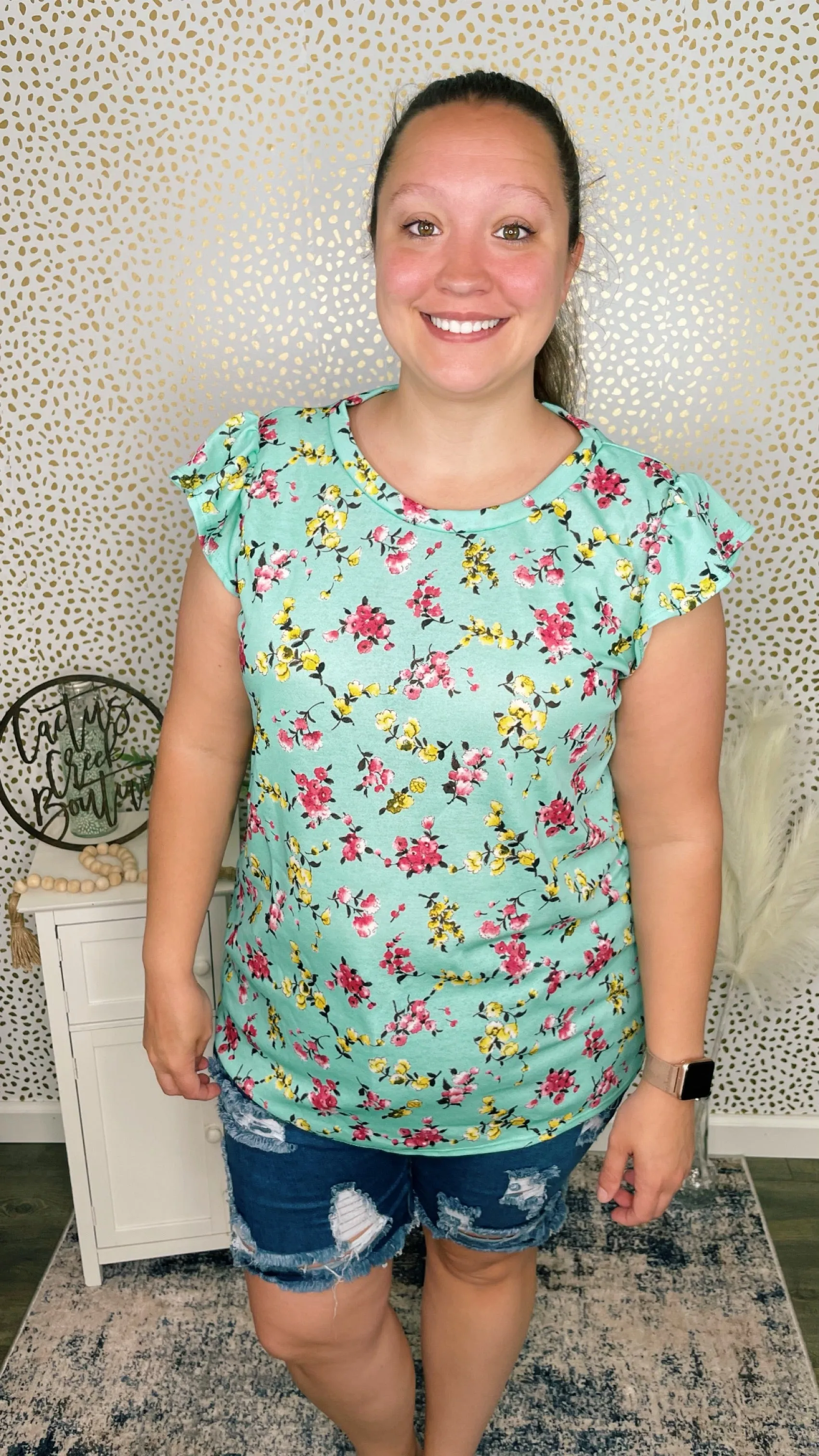 Mint Floral Top