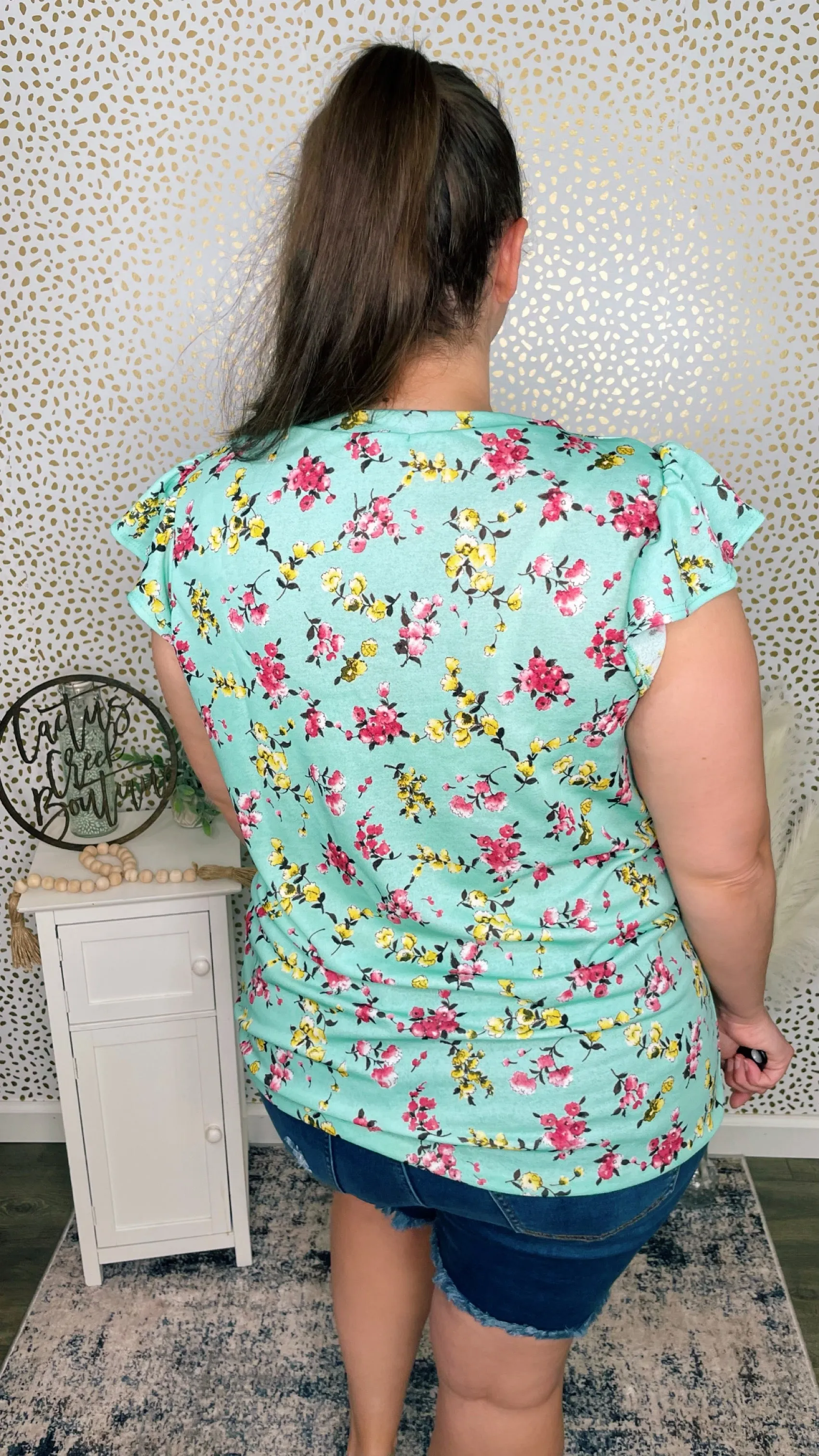 Mint Floral Top