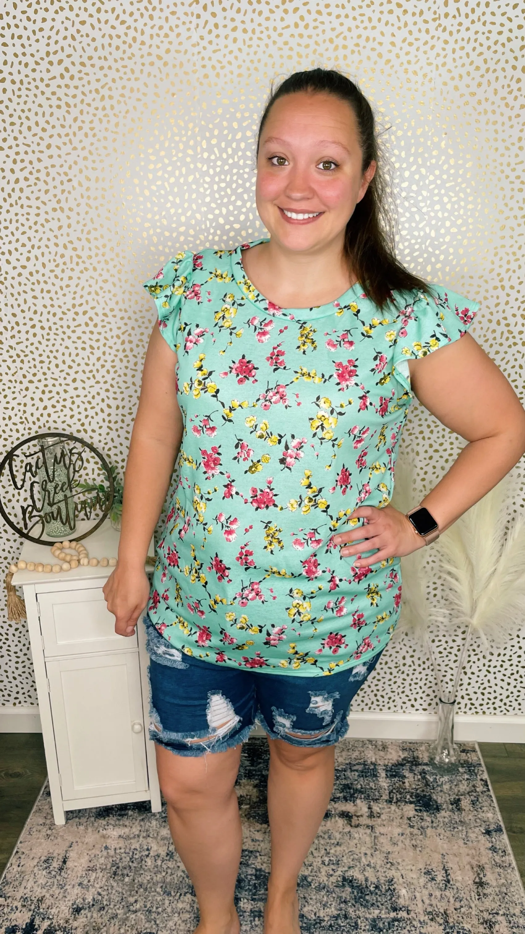 Mint Floral Top