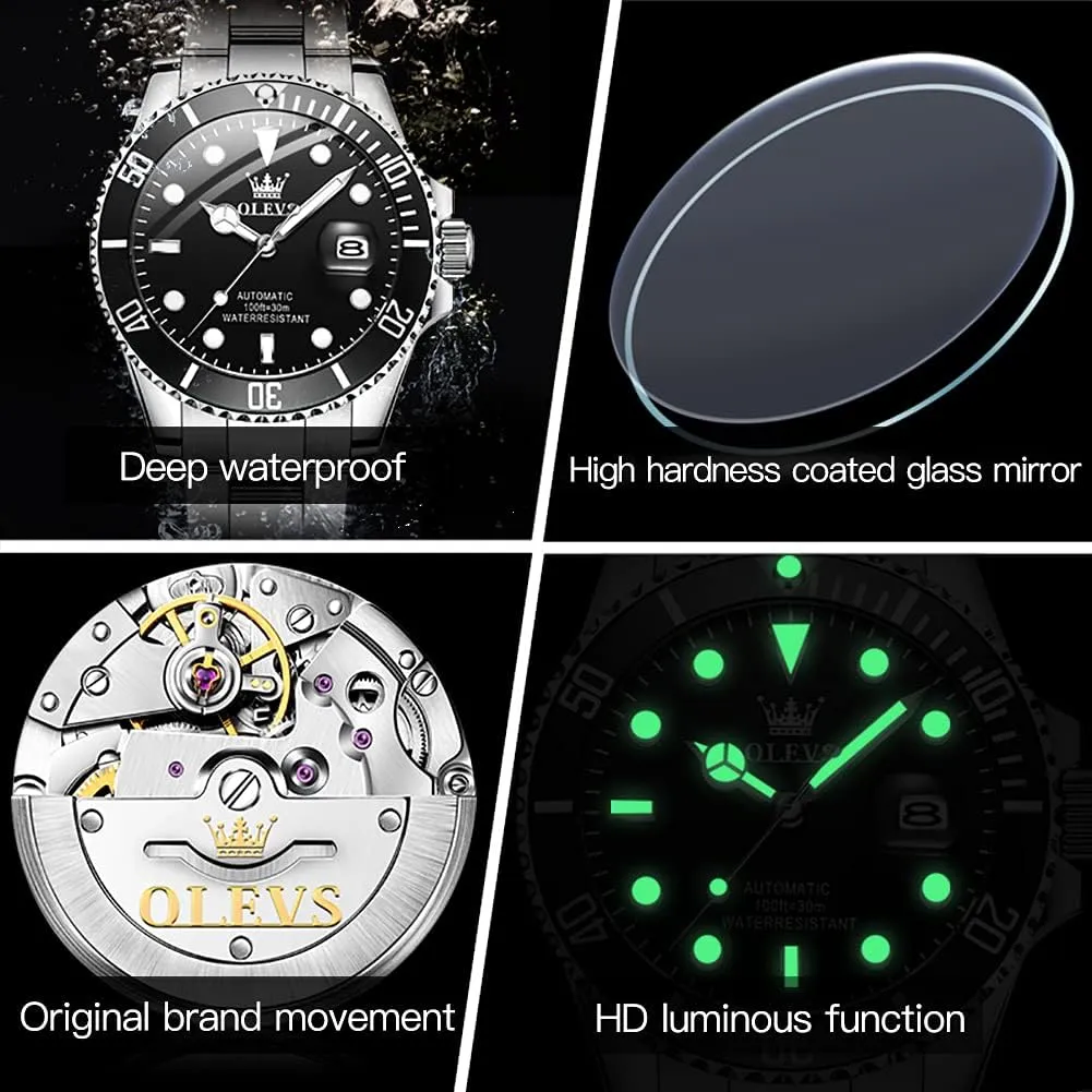 OLEVS Men's Mechanical Watch Hollow Out Waterproof Automatic Stringing Watch for Men