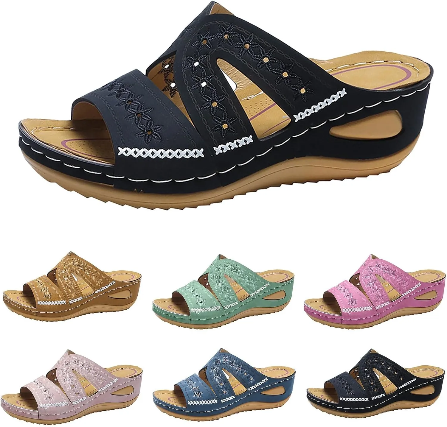 Orthopedic Wedge Sandals for Women Summer Dressy 2025 Flat Open Toe Platform Sandals Casual Flip Flops for Women with Arch Support Silppers Comfortable Slip on Sandals Beach Sandals Dress Shoes
