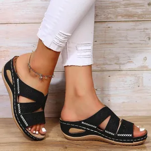 Orthopedic Wedge Sandals for Women Summer Dressy 2025 Flat Open Toe Platform Sandals Casual Flip Flops for Women with Arch Support Silppers Comfortable Slip on Sandals Beach Sandals Dress Shoes