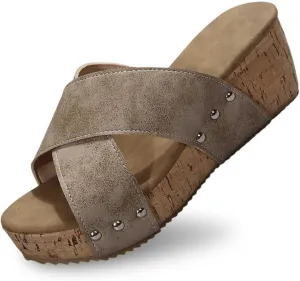 Platform Sandals Women Comfortable Open Toe Cork Sandals Casual Dressy Summer Shoes Slip on Slides Wedge Sandals
