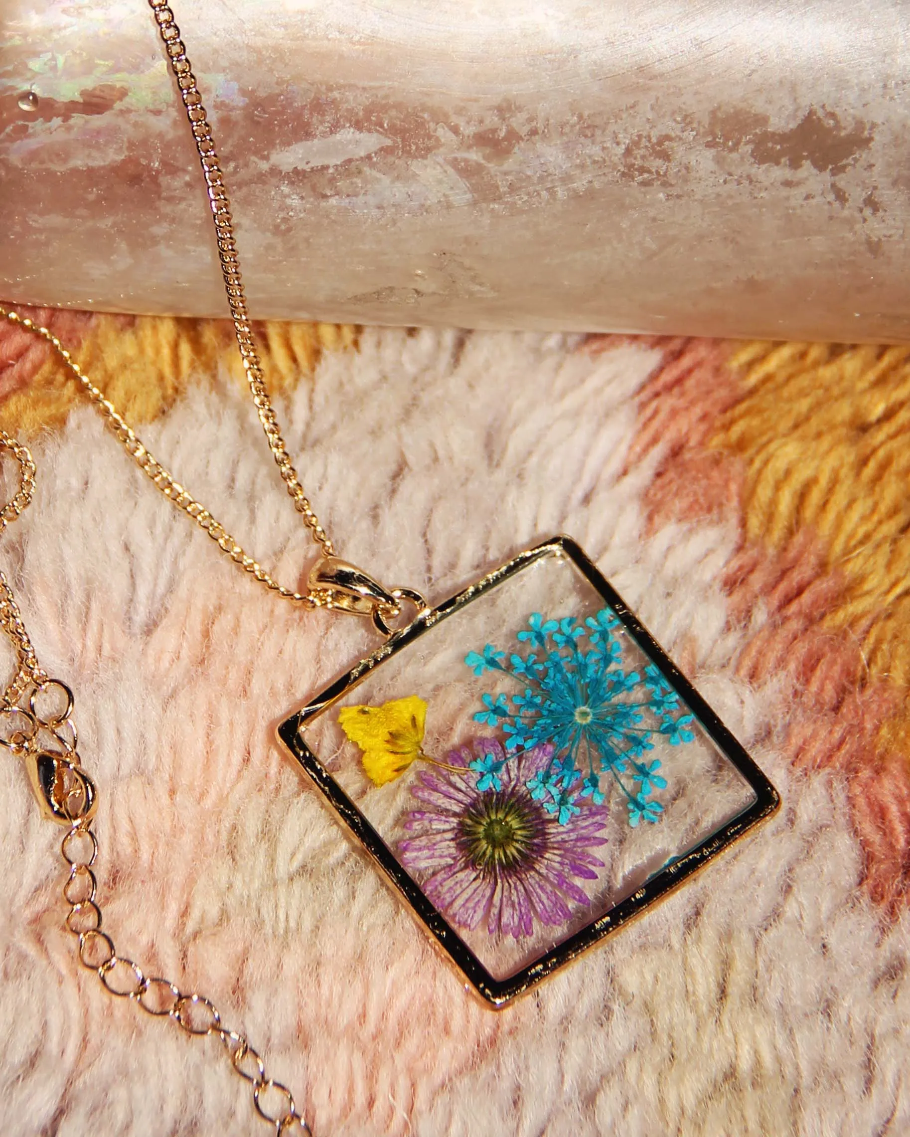 Pressed Wildflower Necklace - Square