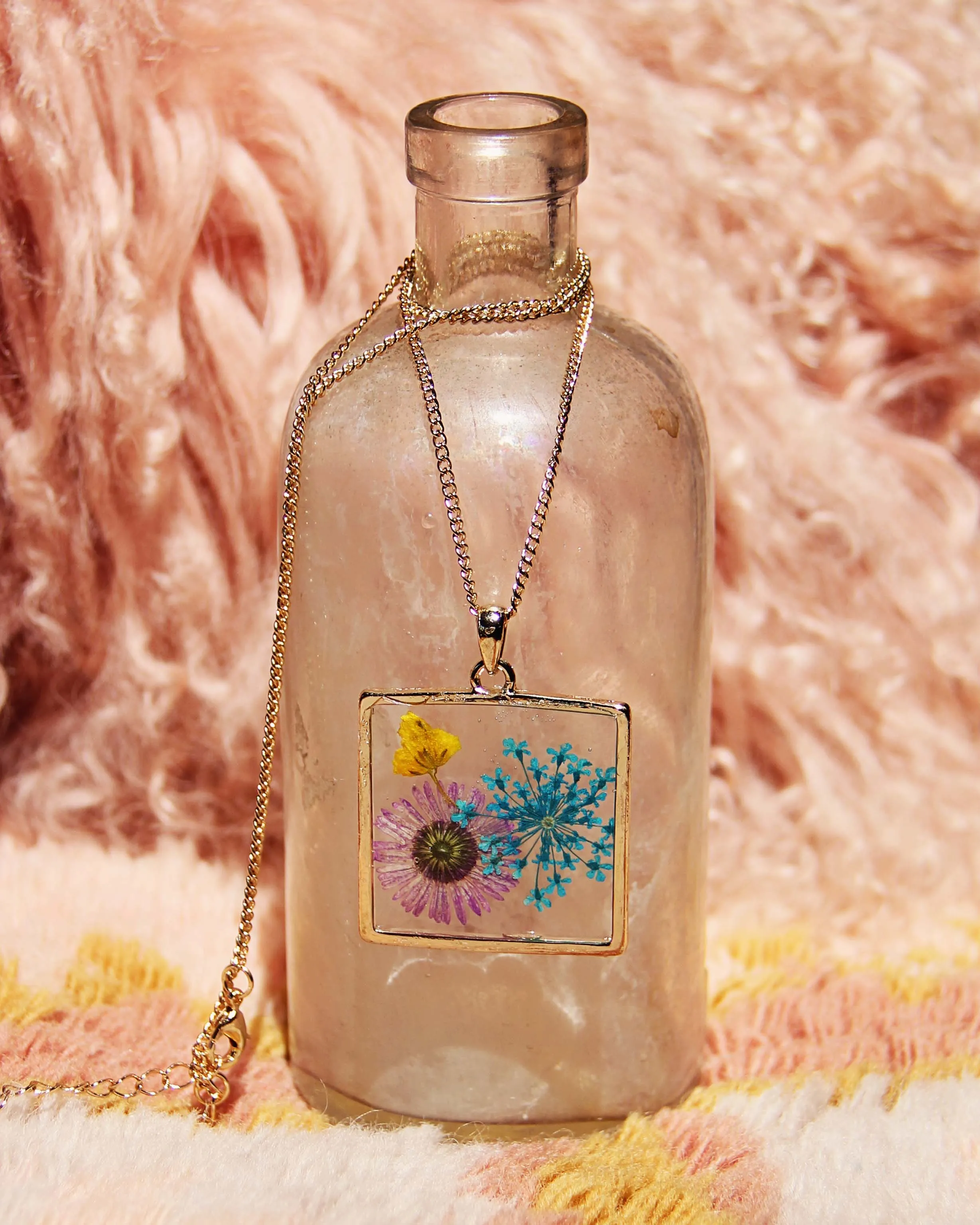Pressed Wildflower Necklace - Square
