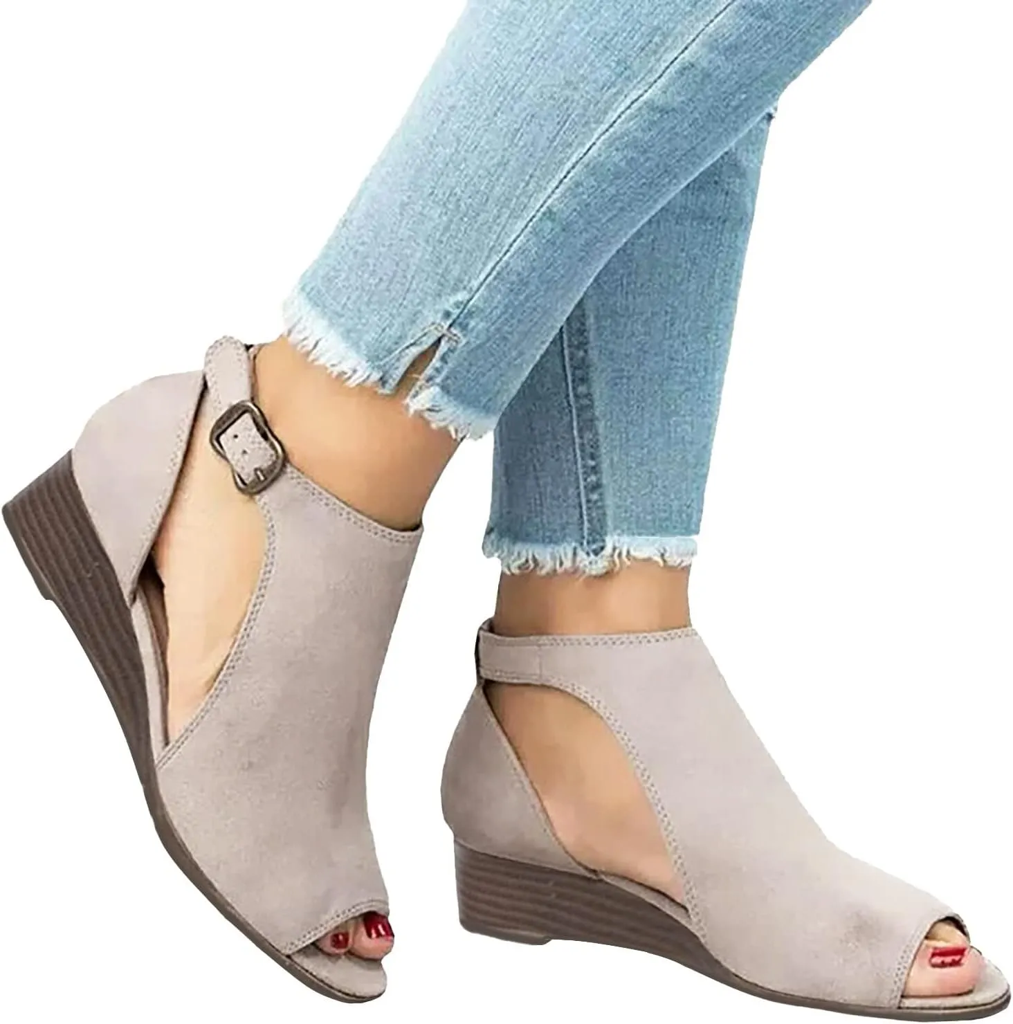 Wedge Sandals for Women Dressy Summer,Women Open Toe Sandal Hollow Out Gladiator Sandals High Top Ankle Zipper