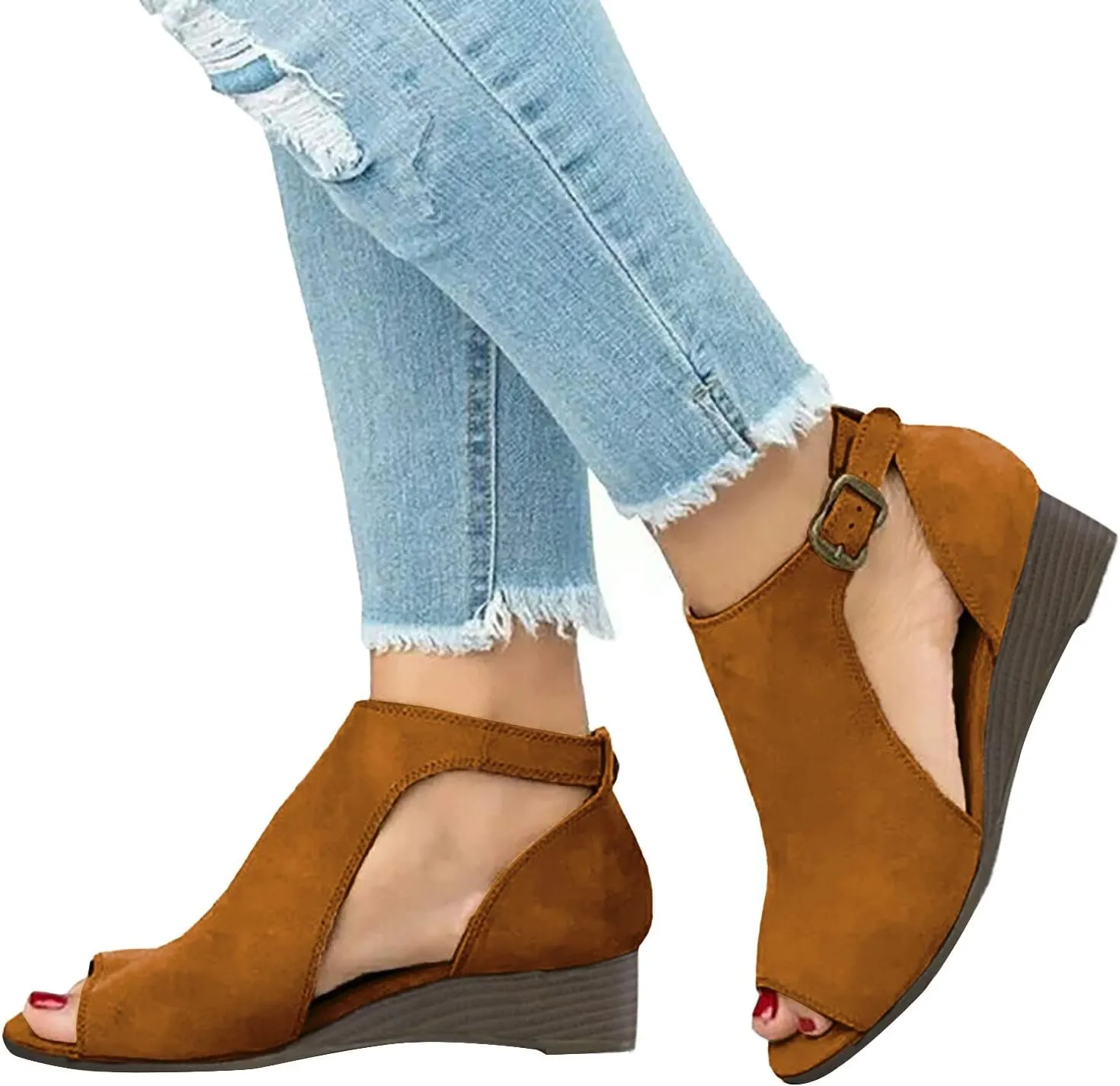 Wedge Sandals for Women Dressy Summer,Women Open Toe Sandal Hollow Out Gladiator Sandals High Top Ankle Zipper
