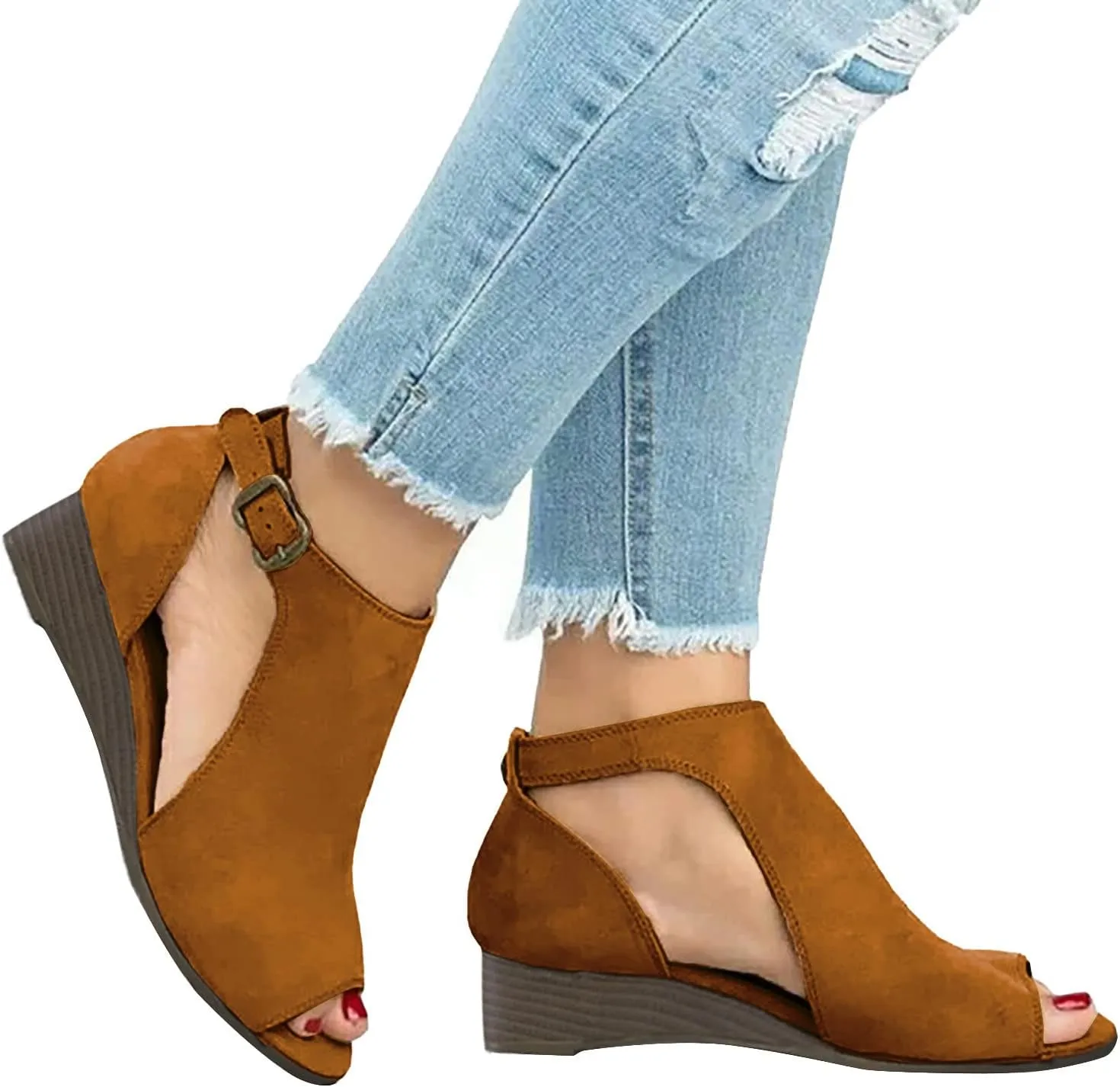 Wedge Sandals for Women Dressy Summer,Women Open Toe Sandal Hollow Out Gladiator Sandals High Top Ankle Zipper