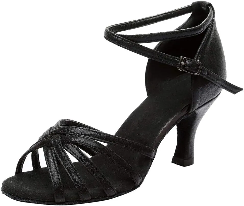 Womens Sandals Buckle Latin Dance Shoes Suede Sole Wedding Performance Dance Summer Open Toe Mid Heels Shoes